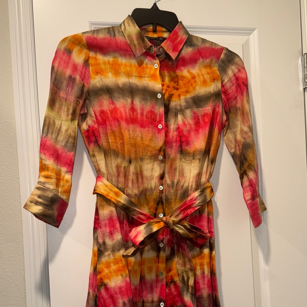 Zara Orange Red 3/4 Sleeve Shirt Dress